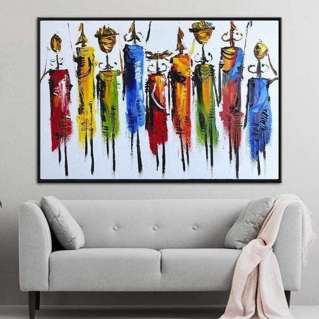 Buy Large Abstract Colorful Africans Paintings On White Background Original Oil Artwork Wall Decor | THE GUARDS OF NATURE online shopping cheap