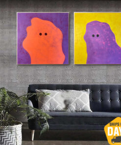Large Abstract Colorful Diptych Paintings On Canvas Original Set Of 2 Modern Textured Ghost Wall Decor | GHOST PARTY 2P 40"x80"