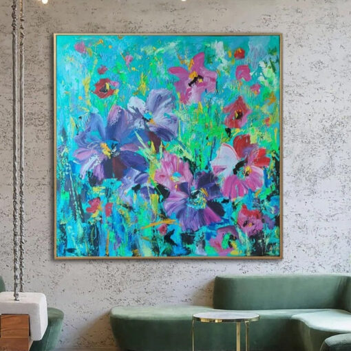 Buy Large Abstract Colorful Flowers Paintings on Canvas Original Floral Art Contemporary Art Modern Textured Painting | FLORAL RESONANCE online shopping cheap