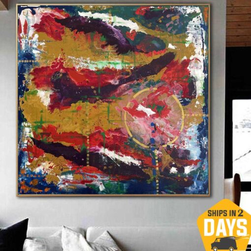 Buy Large Abstract Colorful Paintings On Canvas Expressionist Art Original Painting for Living Room | REPRESENTATION 50"x50" online shopping cheap