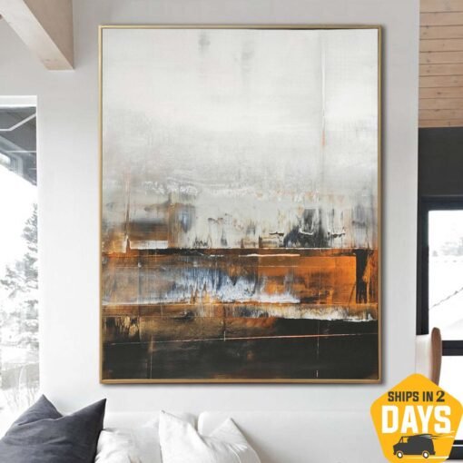 Buy Large Abstract Colorful Paintings On Canvas In White And Brown Colors Textured Oil Painting Hand Painted Art | ORANGE 47.24"x37.40" online shopping cheap