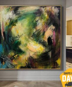 Large Abstract Colorful Paintings On Canvas Modern Green Fine Art Textured Handmade Painting Original Oil Artwork | BEYOND WORLDS 40"x40"