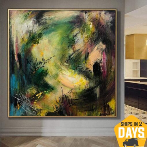 Buy Large Abstract Colorful Paintings On Canvas Modern Green Fine Art Textured Handmade Painting Original Oil Artwork | BEYOND WORLDS 40"x40" online shopping cheap