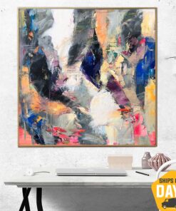 Large Abstract Colorful Paintings On Canvas Modern Vivid Fine Art Acrylic Expressionist Painting | COLORFUL STAGE 60"x60"