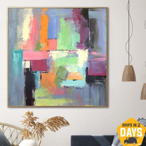 Buy Large Abstract Colorful Paintings On Canvas Puzzle Painting Original Handmade Art Handmade Textured Wall Painting | AUTUMN PUZZLE 27.55"x27.55" online shopping cheap