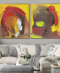 Large Abstract Colorful Set Of 2 Paintings On Canvas Modern Expressionist Art Handmade Painting Wall Decor | DELIBERATE DISCUSS