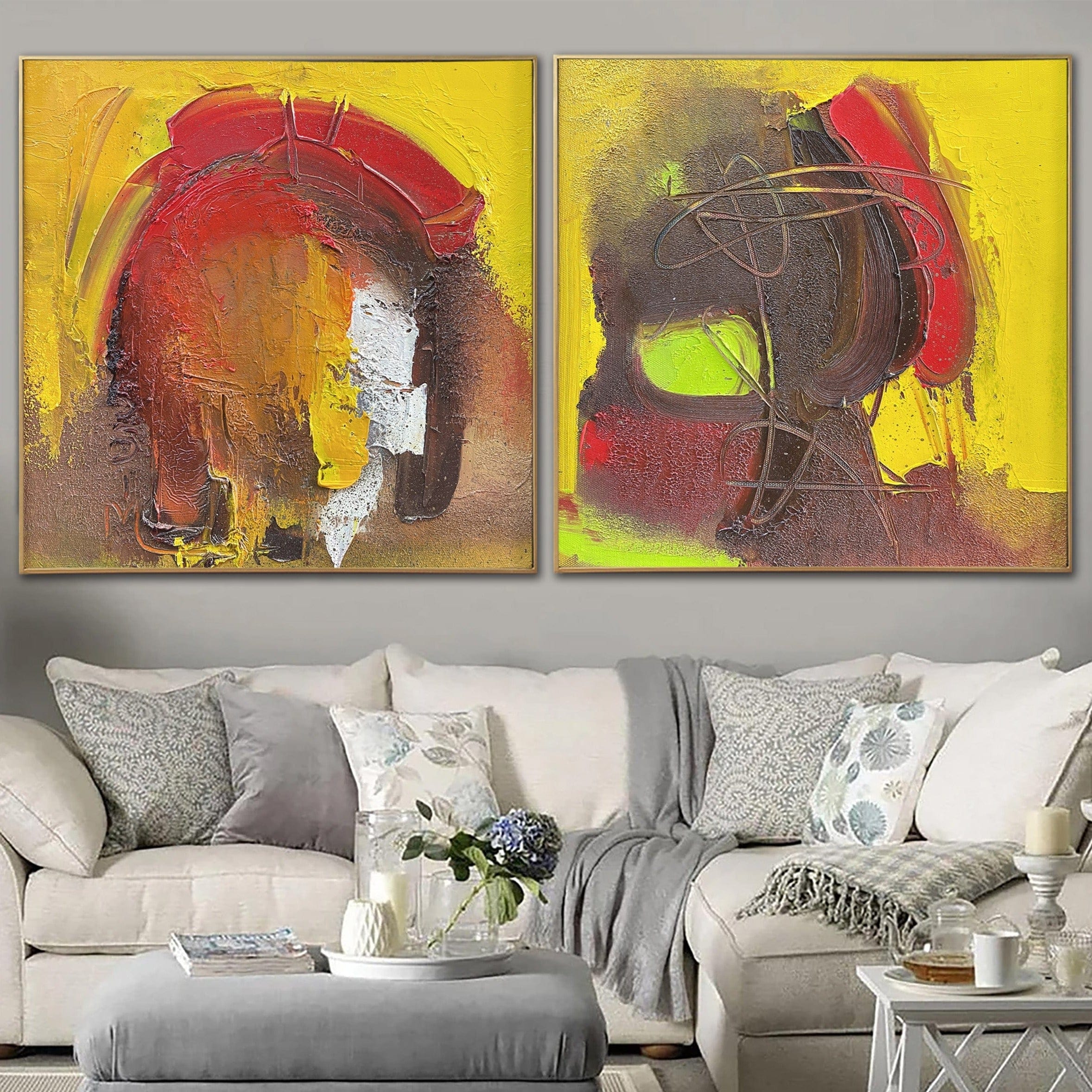 Buy Large Abstract Colorful Set Of 2 Paintings On Canvas Modern Expressionist Art Handmade Painting Wall Decor | DELIBERATE DISCUSS online shopping cheap