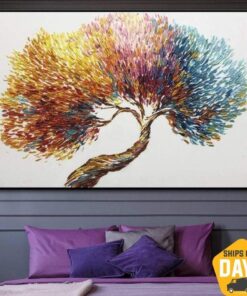 Large Abstract Colorful Tree Paintings On Canvas Modern Fine Art Unique Texture Impasto Painting Wall Art Decor | YEAR-ROUND 28"x39"