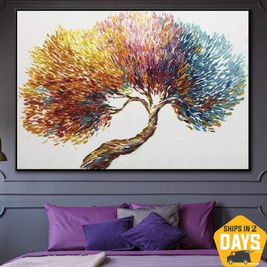 Buy Large Abstract Colorful Tree Paintings On Canvas Modern Fine Art Unique Texture Impasto Painting Wall Art Decor | YEAR-ROUND 28"x39" online shopping cheap