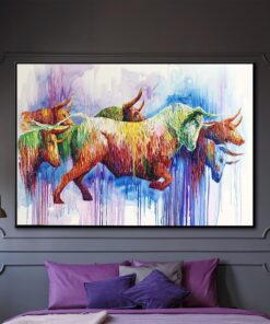 Large Abstract Cow Painting On Canvas Colorful Fine Art Modern Wall Art | ENCIERRO