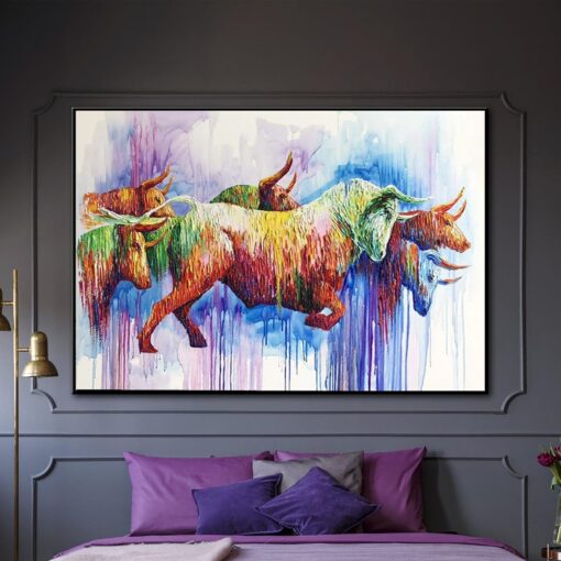 Buy Large Abstract Cow Painting On Canvas Colorful Fine Art Modern Wall Art | ENCIERRO online shopping cheap