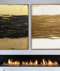 Large Abstract Diptych Painting On Canvas In Gold, Black And White Colors Acrylic Painting Set Of 2 Textured Wall Decor | BETWEEN DAY AND NIGHT