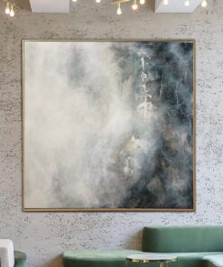 Large Abstract Expressionist Paintings On Canvas In Gray And Blue Colors Textured Feng Shui Art Original Modern Painting | WATERFALL
