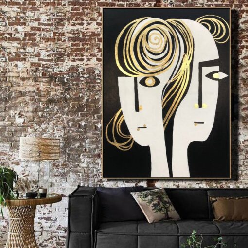 Buy Large Abstract Figurative Black And White Paintings On Canvas Women Faces Art Wall Decor | LOVE COUPLE online shopping cheap