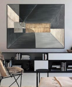 Large Abstract Geometric Paintings On Canvas In Black, Gray And Beige Colors Modern Geometric Shapes Art Original Hotel Decor | GEOMETRIC MYSTERY