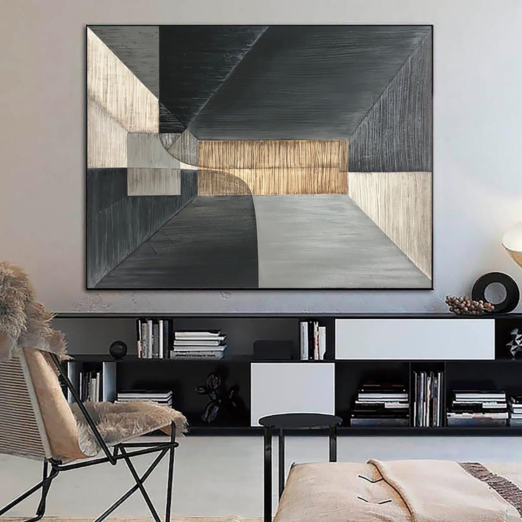 Buy Large Abstract Geometric Paintings On Canvas In Black