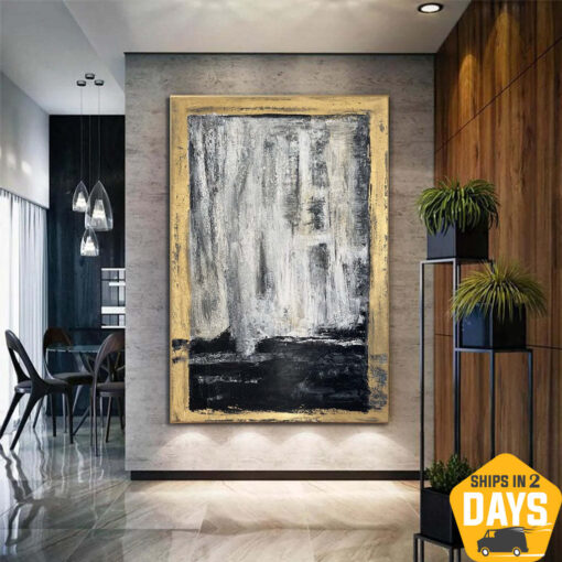 Buy Large Abstract Gold Leaf Art Gray Paintings On Canvas Golden Contour Painting Rich Textured Artwork | ANCIENT CLARITY 54"x36" online shopping cheap