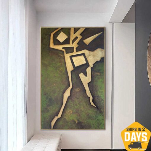 Buy Large Abstract Green Paintings on Canvas Textured Gold Art Handmade Painting Creative Wall Art Oil Painting | STREAM IN THE FOREST 49.2"x35.8" online shopping cheap