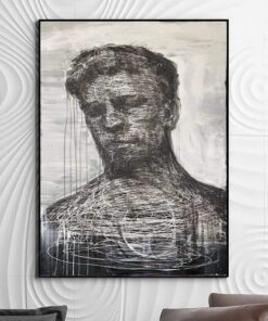 Large Abstract Grey Man Painting On Canvas Original Acrylic Human Fine Art Oil Painting Contemporary Wall Art | SHADOW
