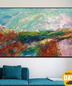 Large Abstract Landscape Painting Original Fine Art Pasty Painting Palette Knife Art Vivid Artwork Contemporary Art for Home Decor | BIRD-EYE VIEW 34"x46"