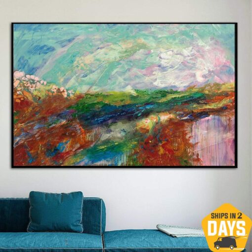 Buy Large Abstract Landscape Painting Original Fine Art Pasty Painting Palette Knife Art Vivid Artwork Contemporary Art for Home Decor | BIRD-EYE VIEW 34"x46" online shopping cheap
