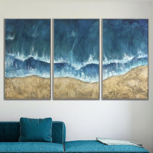 Buy Large Abstract Ocean Set Of 3 Paintings On Canvas Original Blue Oil Painting Handmade Artwork Triptych Paintings | SUNNY BEACH online shopping cheap