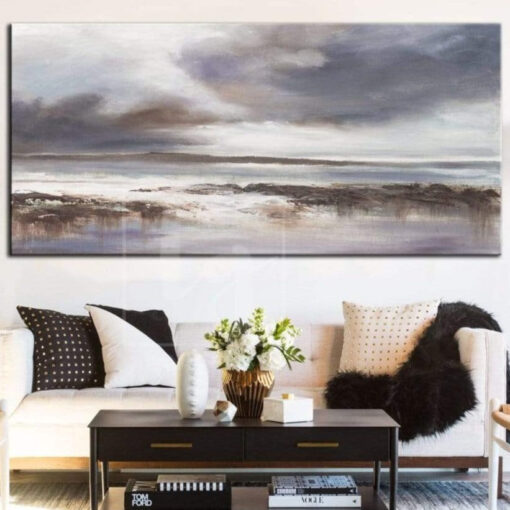Buy Large Abstract Oil Gray Painting White Wall Art On Canvas | HAZY FANTASIES online shopping cheap