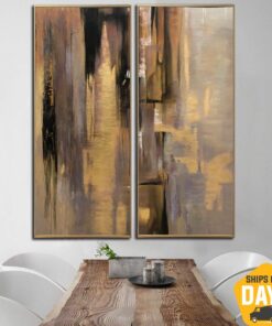 Large Abstract Oil Paintings On Canvas Gold Leaf Wall Art Brown Acrylic Painting Golden Paintings Modern Wall Art | RADIANCE OF ETERNITY 2p 69"x59"