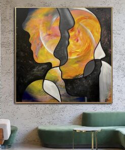 Large Abstract Orange Acrylic Painting Figurative Art Faces Abstract Painting On Canvas Luxury Painting Modern Wall Decor | A CROWD OF STRANGERS