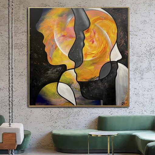 Buy Large Abstract Orange Acrylic Painting Figurative Art Faces Abstract Painting On Canvas Luxury Painting Modern Wall Decor | A CROWD OF STRANGERS online shopping cheap