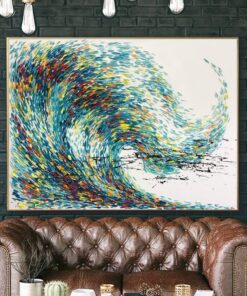 Large Abstract Painting Canvas Colorful Wave Painting Blue Wall Art Original Oil Painting Thick Texture Impasto Artwork for Home Decor | WAVE OF LOVE