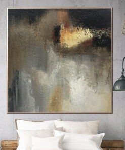 Large Abstract Painting Oil Paintings On Canvas Gray Painting Contemporary Art Gold Painting Original Living Room Wall Art Framed Modern Art  | GOLDEN MOMENT