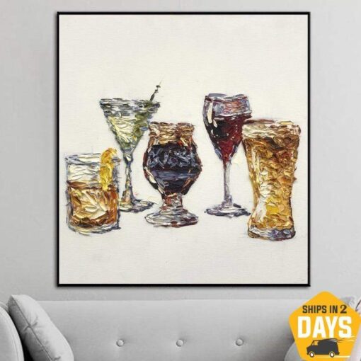 Buy Large Abstract Painting On Canvas Cocktails Painting Alcoholic Drinks Painting Modern Wall Art Painting Wall Decor | FRIDAY NIGHT 16"x16" online shopping cheap