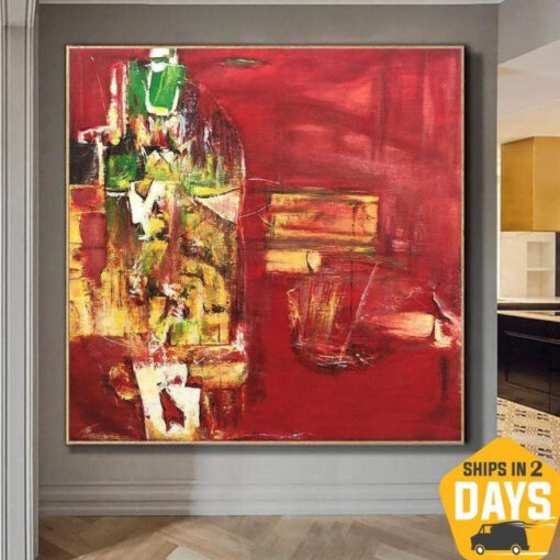 Buy Large Abstract Painting On Canvas Red Painting Contemporary Painting | LOVE PATH 32"x32" online shopping cheap