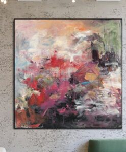 Large Abstract Painting in Pink, Red and Beige Colors Colorful Painting on Canvas as Handmade Wall Art for Living Room Decor | FLOWER FIELD