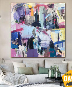 Large Abstract Painting on Canvas Purple Wall Art Colorful Artwork Original Oil Painting Contemporary Wall Art Decor | SEASONAL INSPIRATION 50"x50"