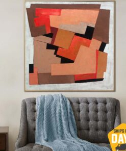Large Abstract Painting on Canvas Red Wall Art Geometric Artwork Original Oil Painting Contemporary Wall Art for Indie Room Decor | ORANGE LABYRINTH 50"x50"