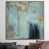 Large Abstract Painting on Canvas Turquoise Wall Art Neutral Artwork Personalized Painting 32×32 Art for Aesthetic Room Decor | FROSTY MORNING