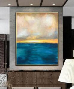 Large Abstract Paintings On Canvas Ocean Painting Blue Sunset Acrylic On Canvas | SUMMER SUNSET