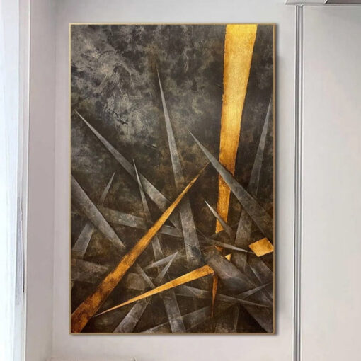 Buy Large Abstract Peaks Colorful Paintings on Canvas Black And Gold Contemporary Art Textured Handmade Painting Creative Sharp Art Wall Decor | GOLDEN PEAKS online shopping cheap