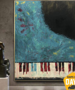 Large Abstract Piano Painting Contemporary Acrylic Oil Painting Modern Blue Fine Art Texture Painting Wall Decor | MIRACLE SOUNDS 60"x46"