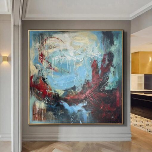 Buy Large Abstract Red Blue Paintings on Canvas Original Blue Wall Art Modern Oil Painting Textured Fine Art for Living Room Wall Decor | MAGIC OBLIVION online shopping cheap