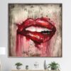 Buy Large Abstract Red Lips Paintings On Canvas Original Textured Fine Art Modern Expressionist Art Handmade Painting Red Smile Art | PASSIONATE KISS online shopping cheap
