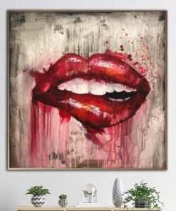 Large Abstract Red Lips Paintings On Canvas Original Textured Fine Art Modern Expressionist Art Handmade Painting Red Smile Art | PASSIONATE KISS