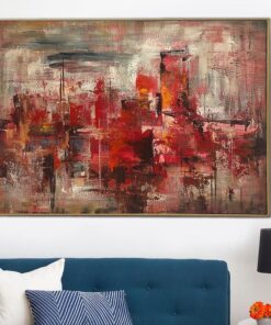 Large Abstract Red Paintings On Canvas Acrylic Impressionist Art Modern Wall Art Cityscape Painting Textured Art Hand Painted Artwork | RED CITYSCAPE