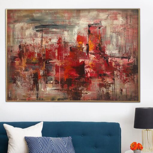 Buy Large Abstract Red Paintings On Canvas Acrylic Impressionist Art Modern Wall Art Cityscape Painting Textured Art Hand Painted Artwork | RED CITYSCAPE online shopping cheap