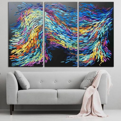 Buy Large Abstract Triptych Wall Art Framed Colorful Paintings On Canvas Impasto Oil Painting Set Of 3 Black Canvas Wall Art Cool Tones Fine Art | VIBES online shopping cheap
