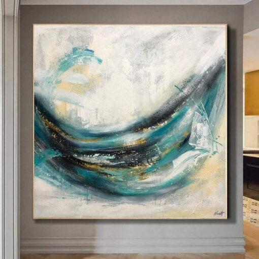 Buy Large Abstract Turquoise Painting On Canvas Beige Wall Art Contemporary Art Wall Decor | FRESHNESS online shopping cheap