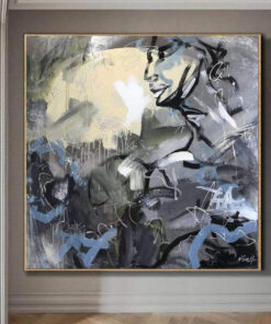 Large Acrylic Abstract Gray Portrait Paintings On Canvas Modern Wall Art | ATLAS AND THE MOON