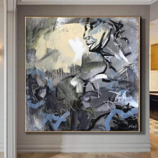 Buy Large Acrylic Abstract Gray Portrait Paintings On Canvas Modern Wall Art | ATLAS AND THE MOON online shopping cheap